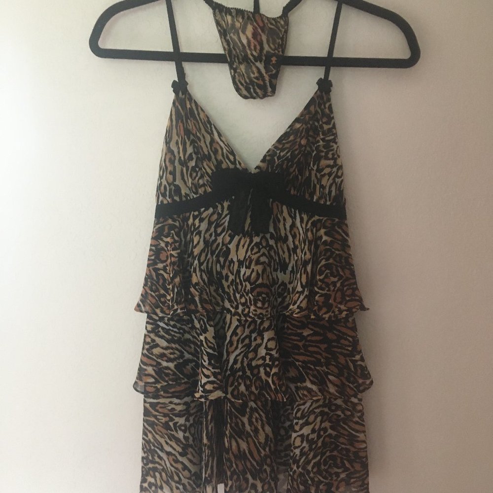 Betsey Johnson Leopard Print Baby Doll and Thong